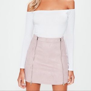 Petite Mauve Faux Suede Double Zip Mini Skirt